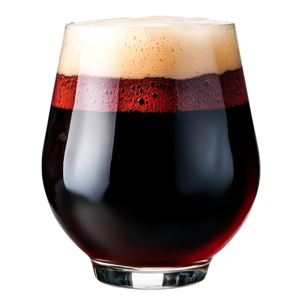 Dark Beer in a Rounded Glass with Foam on Top and Rich Color Contrast png