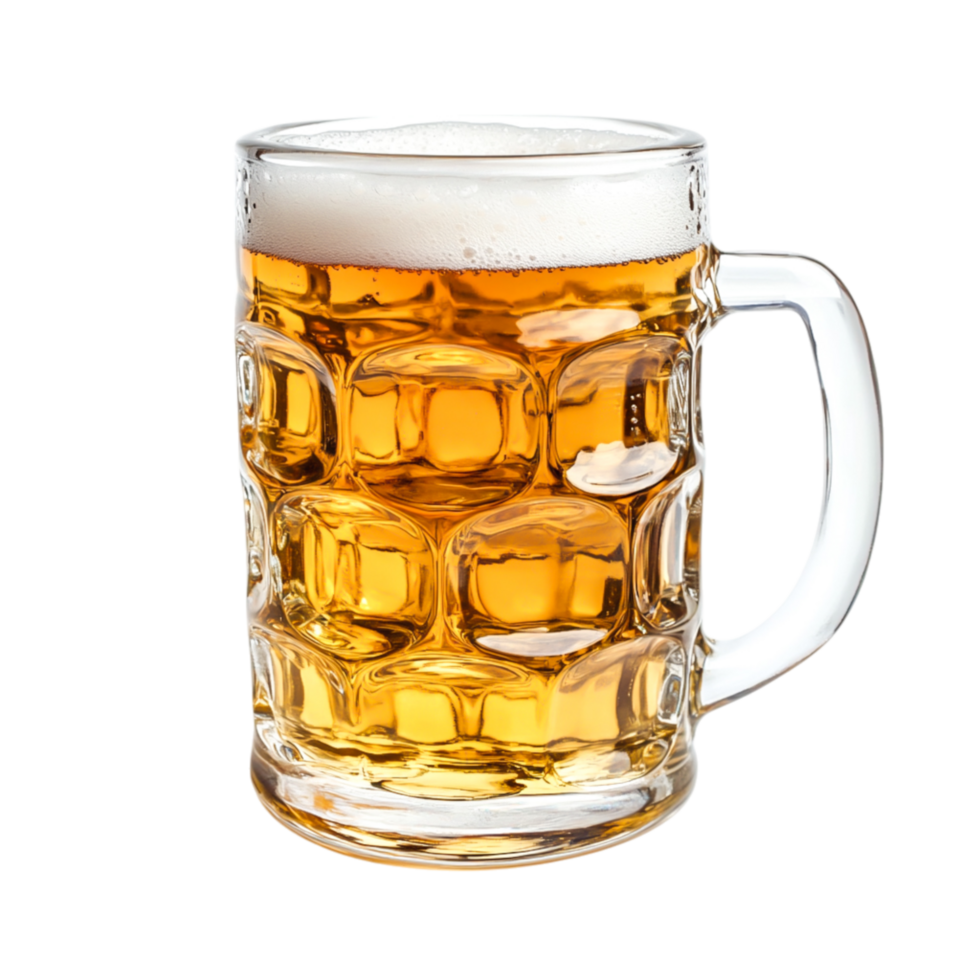 Refreshing Cold Beer in a Clear Glass Mug with Frothy Head png