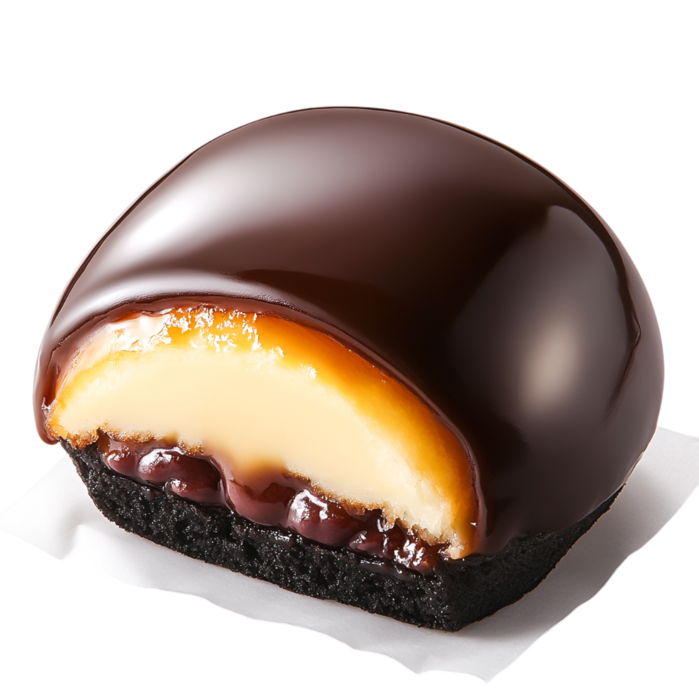 Smooth chocolate dessert with creamy filling and red bean paste layer png