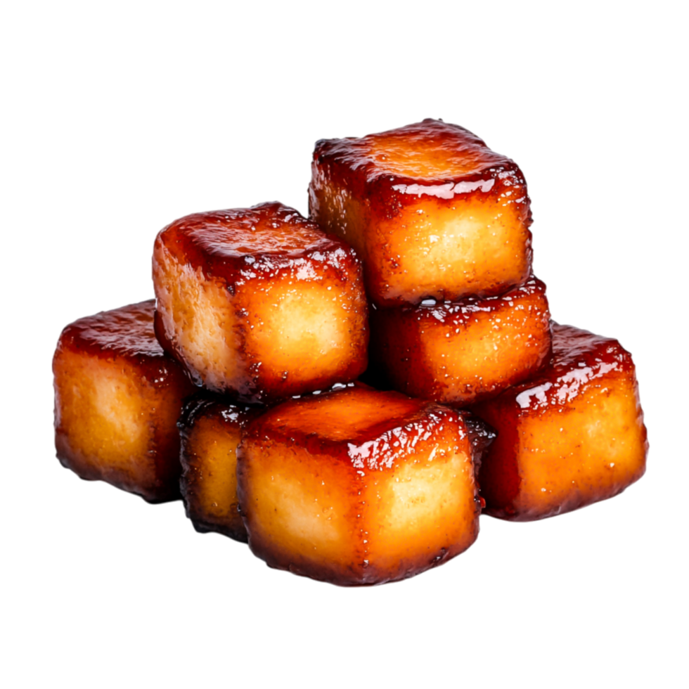 Glazed Sweet Dessert Cubes Piled Against a png