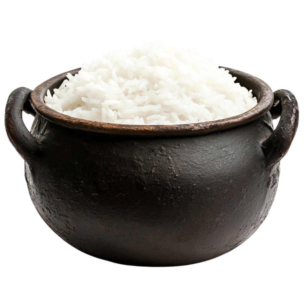 Freshly Cooked White Rice in Traditional Black Pot png