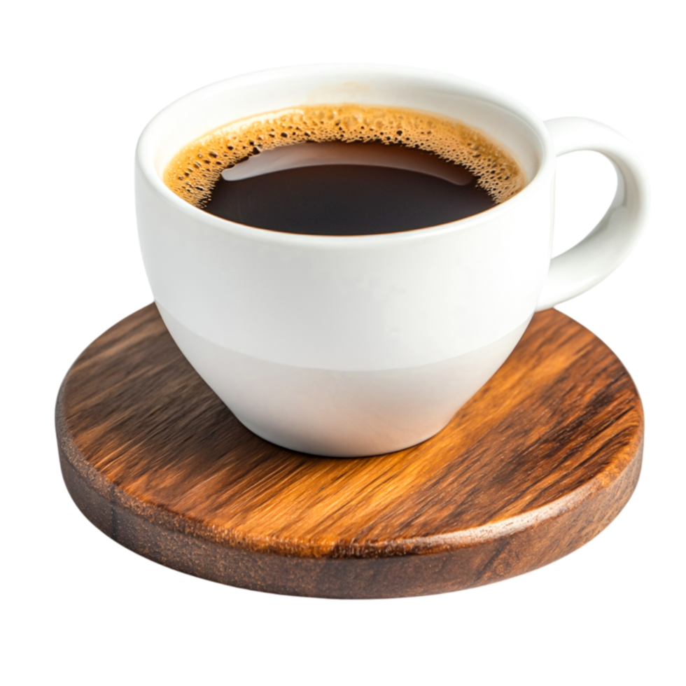 Freshly Brewed Coffee in a White Mug on Wooden Surface for Morning Enjoyment png