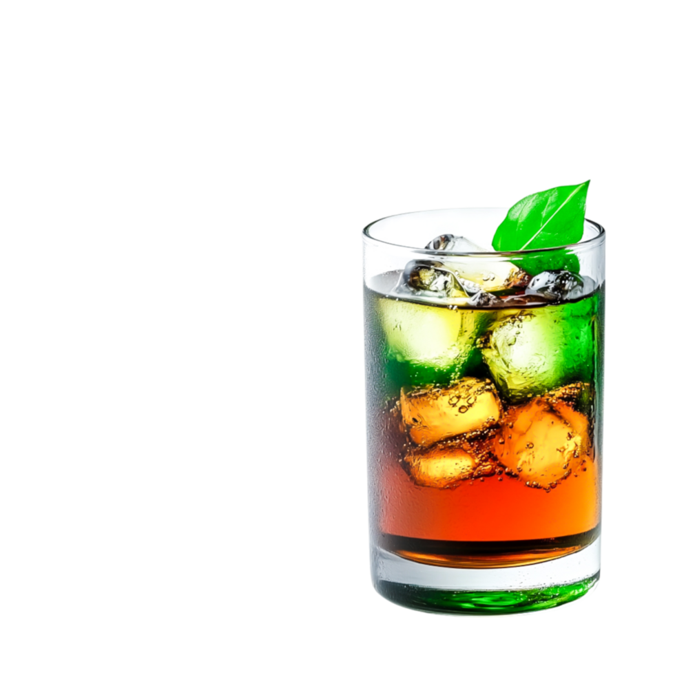 Refreshing Cocktail with Ice and Garnish in a Clear Glass png