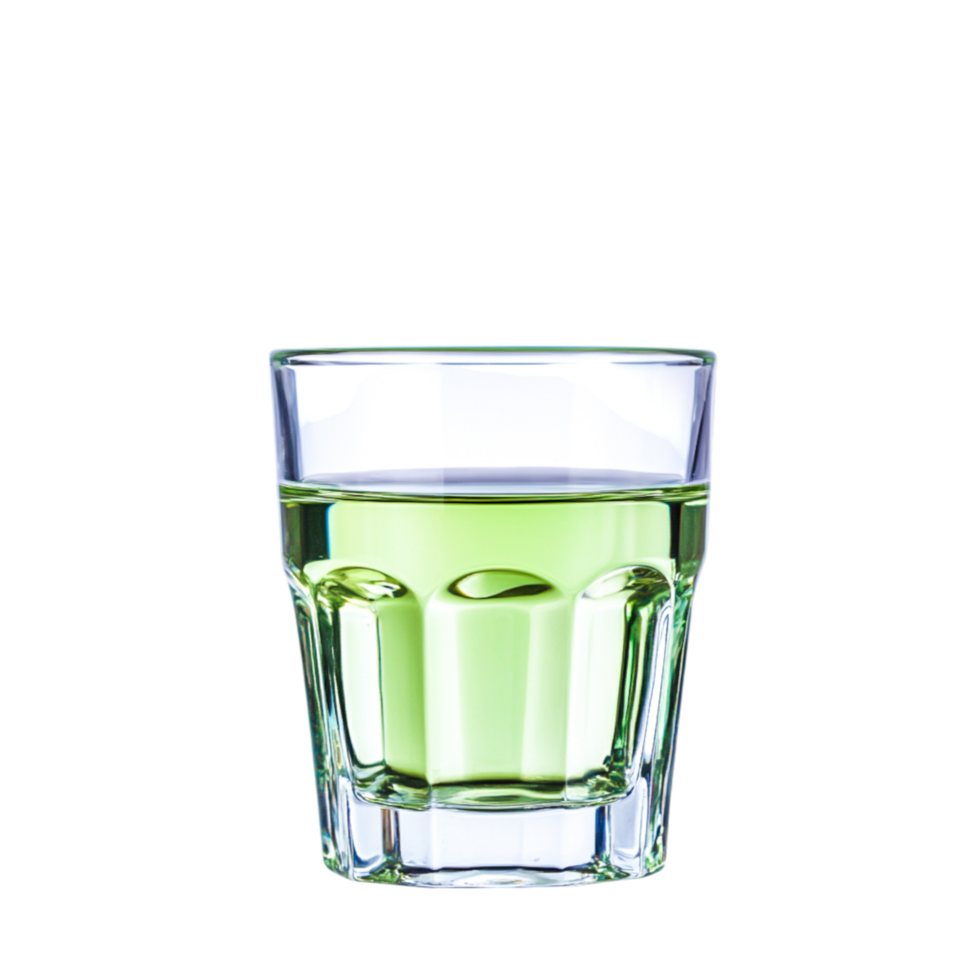 Single Glass of Green Liqueur on Transparent Background with Reflections png