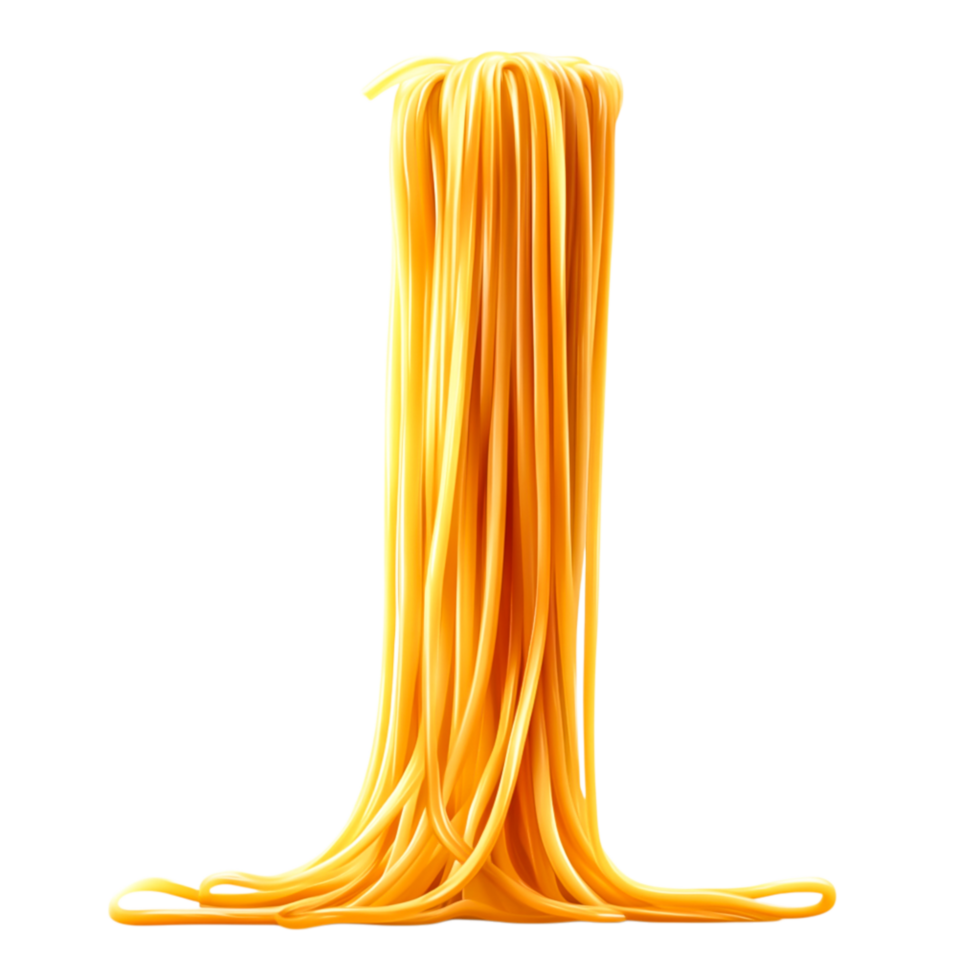 Long strands of golden spaghetti cascading down against a png