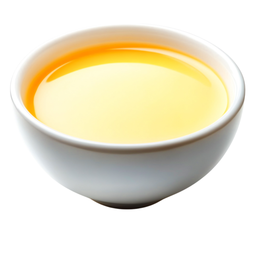 Freshly Poured Golden Liquid in White Ceramic Bowl on png