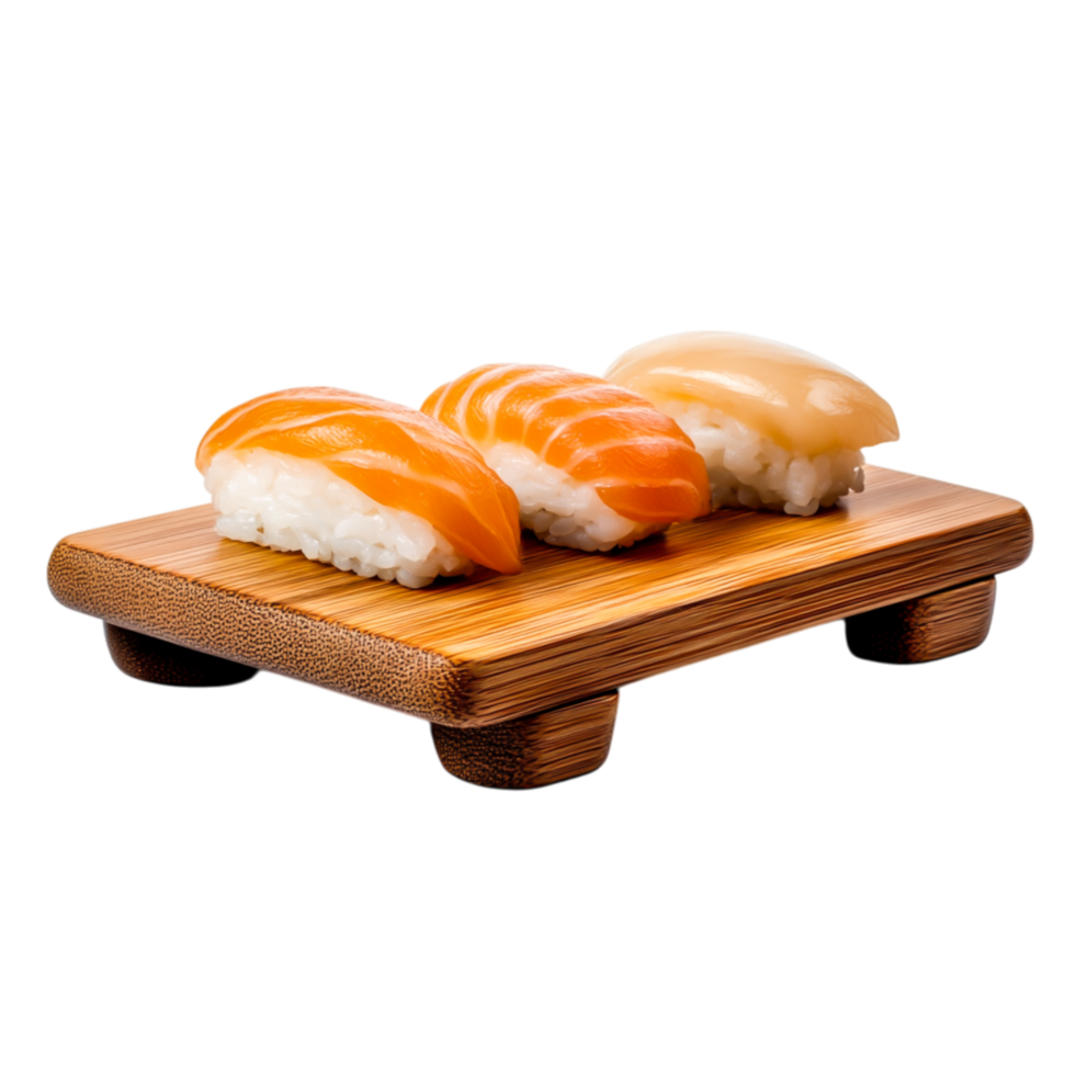 Fresh Sushi Selection on Bamboo Plate with Assorted Fish Toppings png