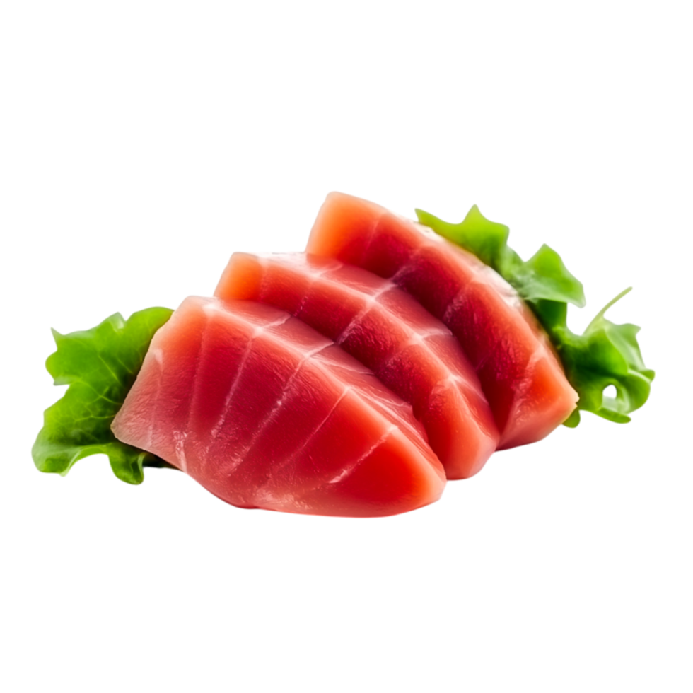 Fresh Slices of Tuna on Green Lettuce png