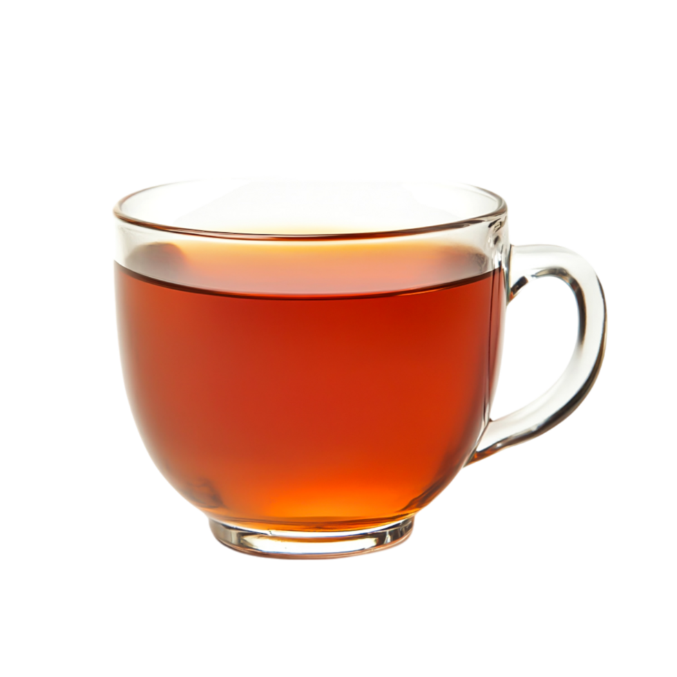 Hot brewed tea in a clear glass cup png