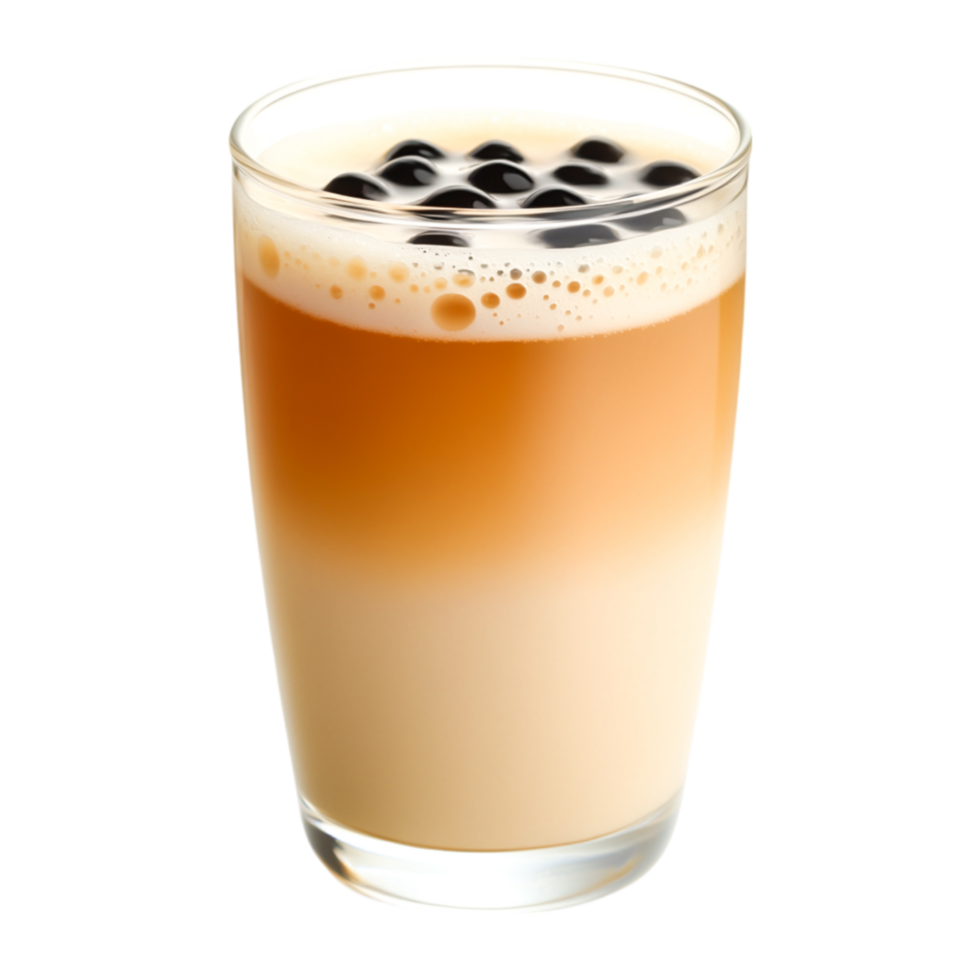 Delicious Creamy Beverage with Tapioca Pearls in Clear Glass Container png