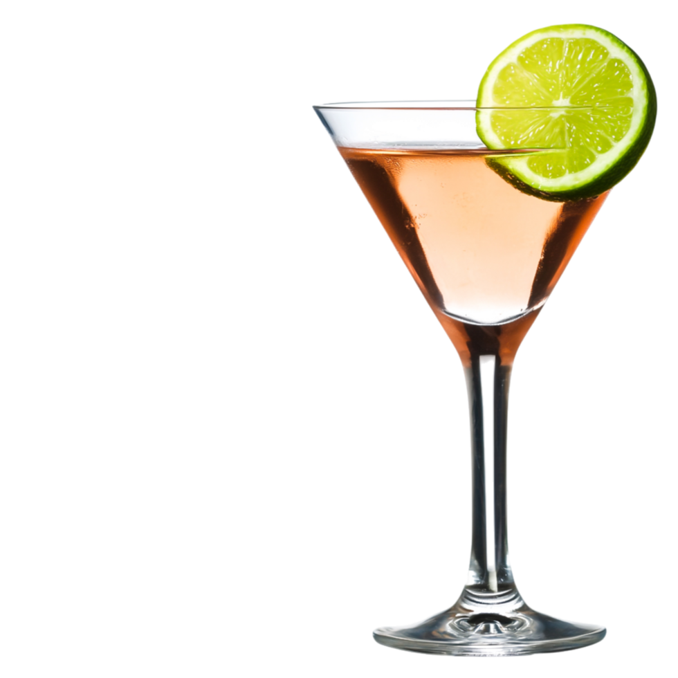 Refreshing Pink Cocktail in a Glass with Lime Slice Garnish png