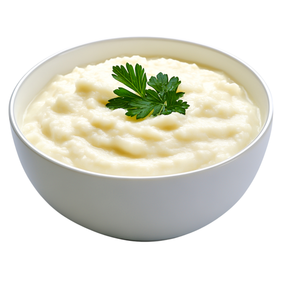 Creamy Mashed Potato with Fresh Parsley Garnish in White Bowl png