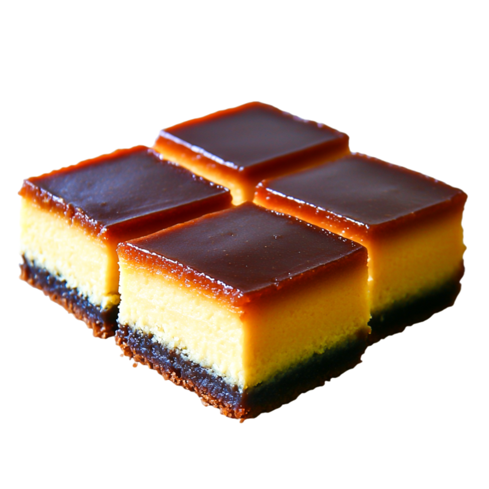 Delicious Layered Dessert with Creamy Texture and Glossy Caramel Finish png