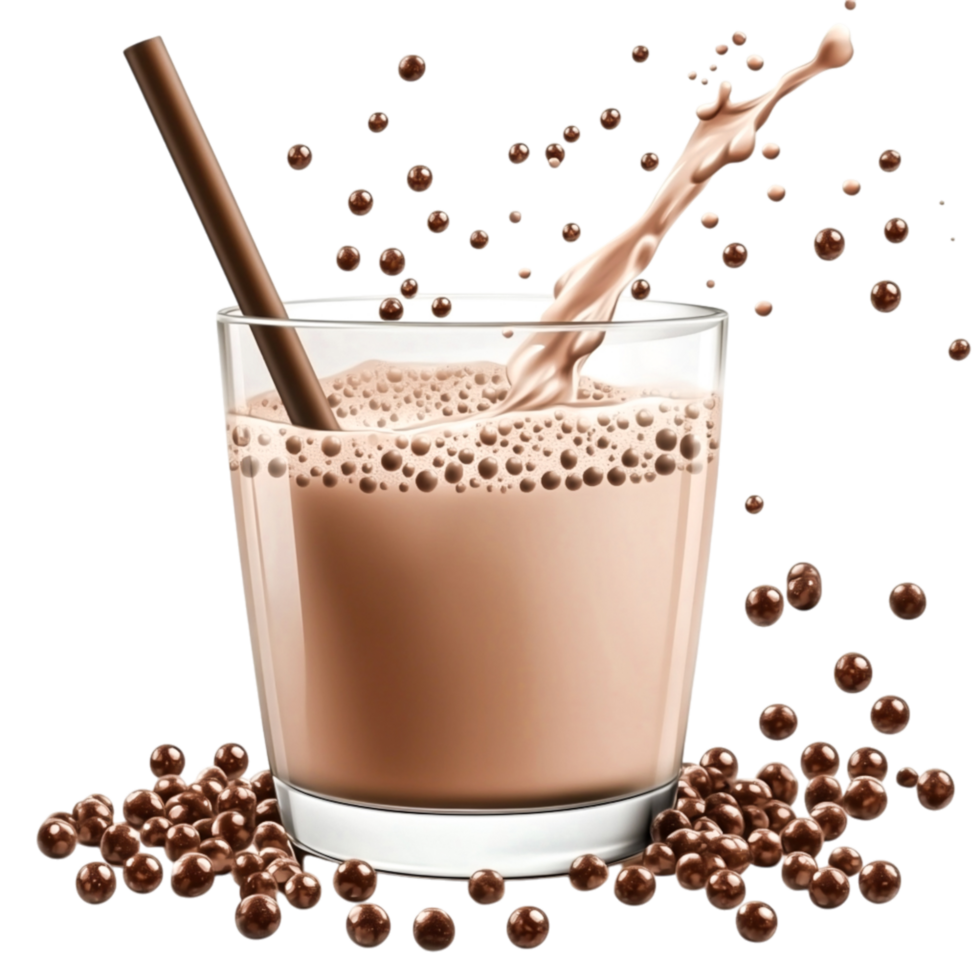 Delicious Chocolate Drink with Splash and Brown Candy Balls on png