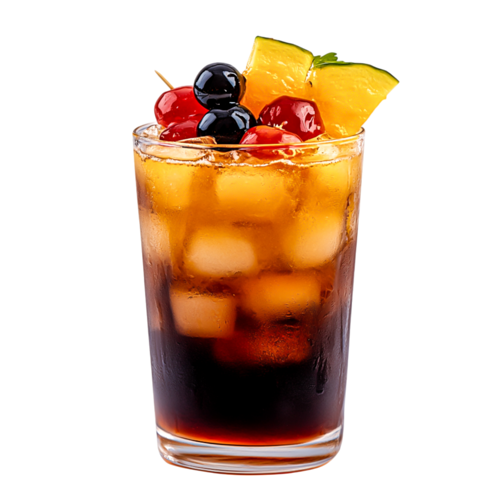 Refreshing Cocktail with Cherries and Pineapple in Tall Glass png