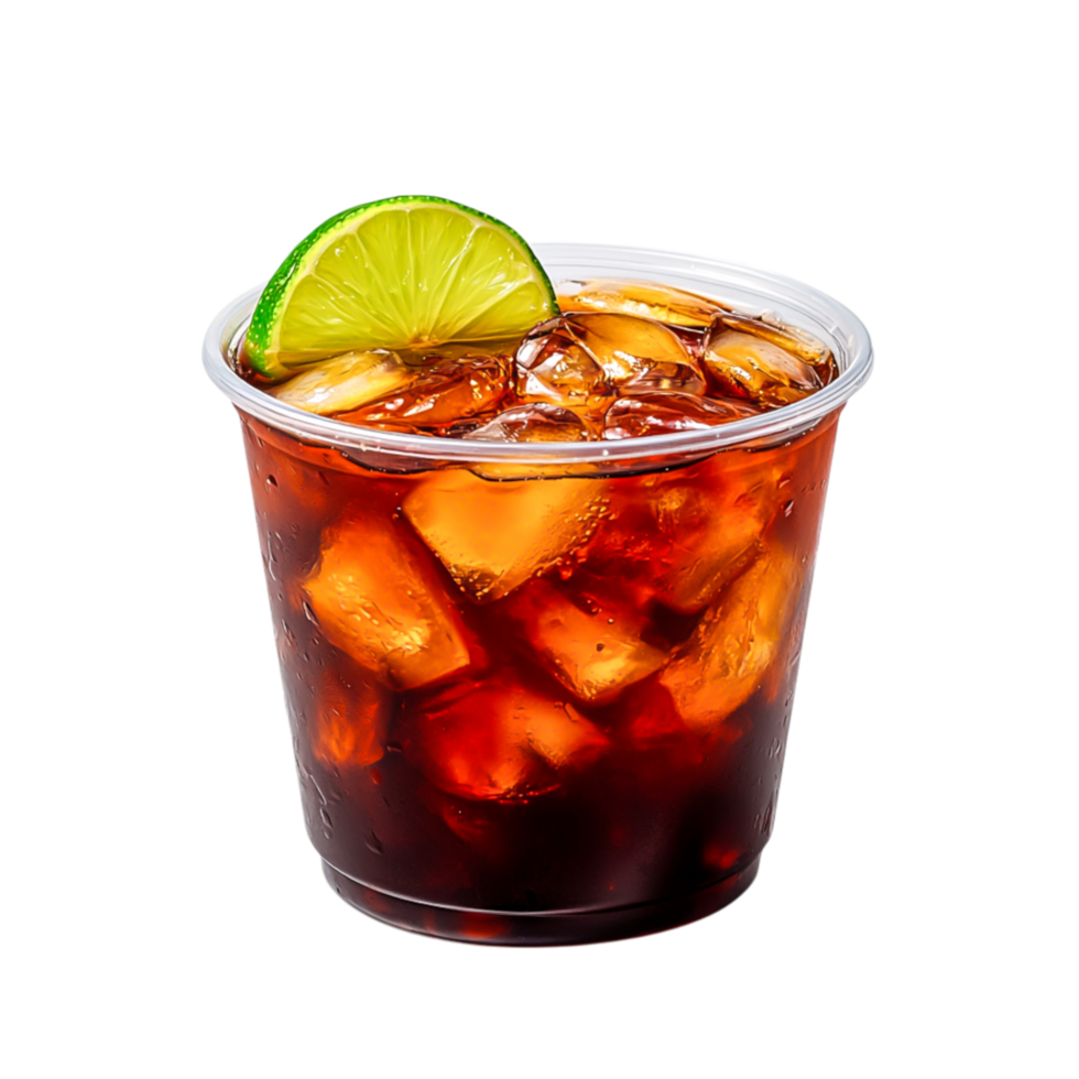 Refreshing Iced Beverage with Lime Slice in Clear Plastic Cup png