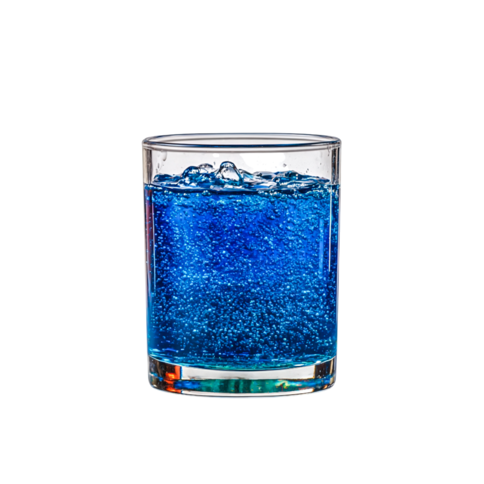 Sparkling Blue Drink in Clear Glass with Bubbles and Refreshing Vibes png