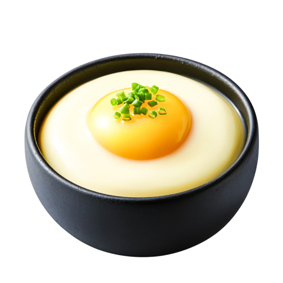 Creamy Egg Yolk in Smooth White Sauce Top View with Fresh Chives Garnish png