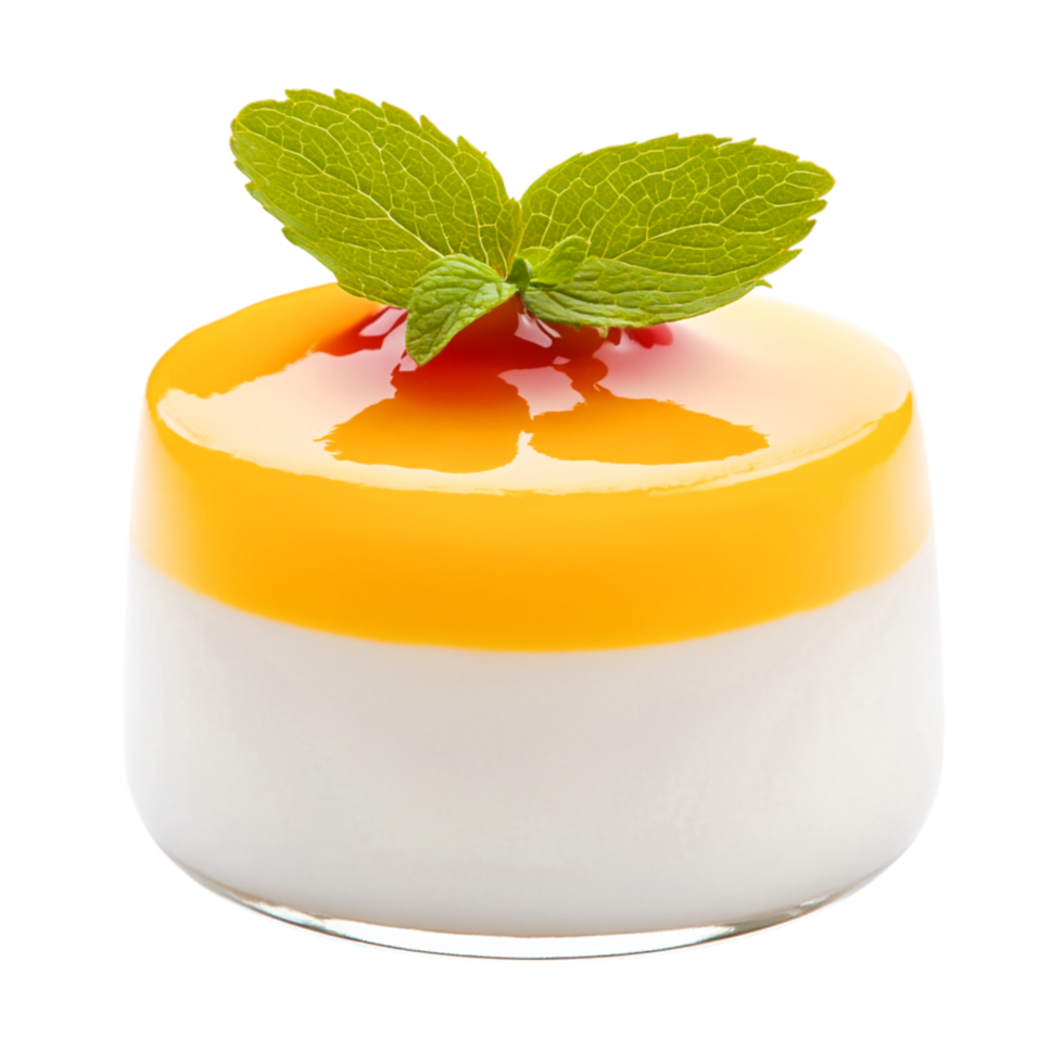 Colorful Dessert with Layered Jelly, Cream, and Fresh Mint Garnish png