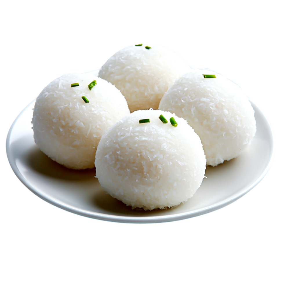 Soft and Fluffy Rice Balls with Chives on White Plate in Natural Light png