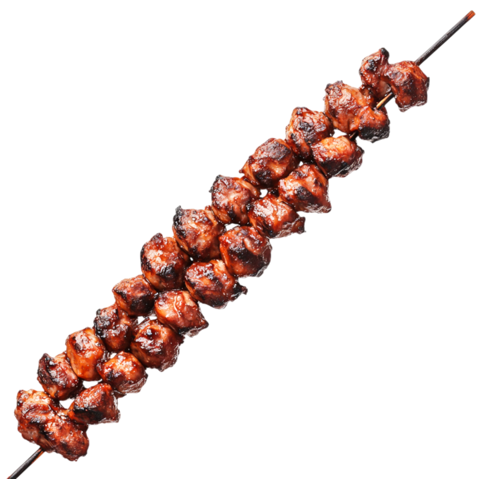 Juicy Grilled Chicken Skewers with Smoky Brown Glaze Sharp Metal Skewer png