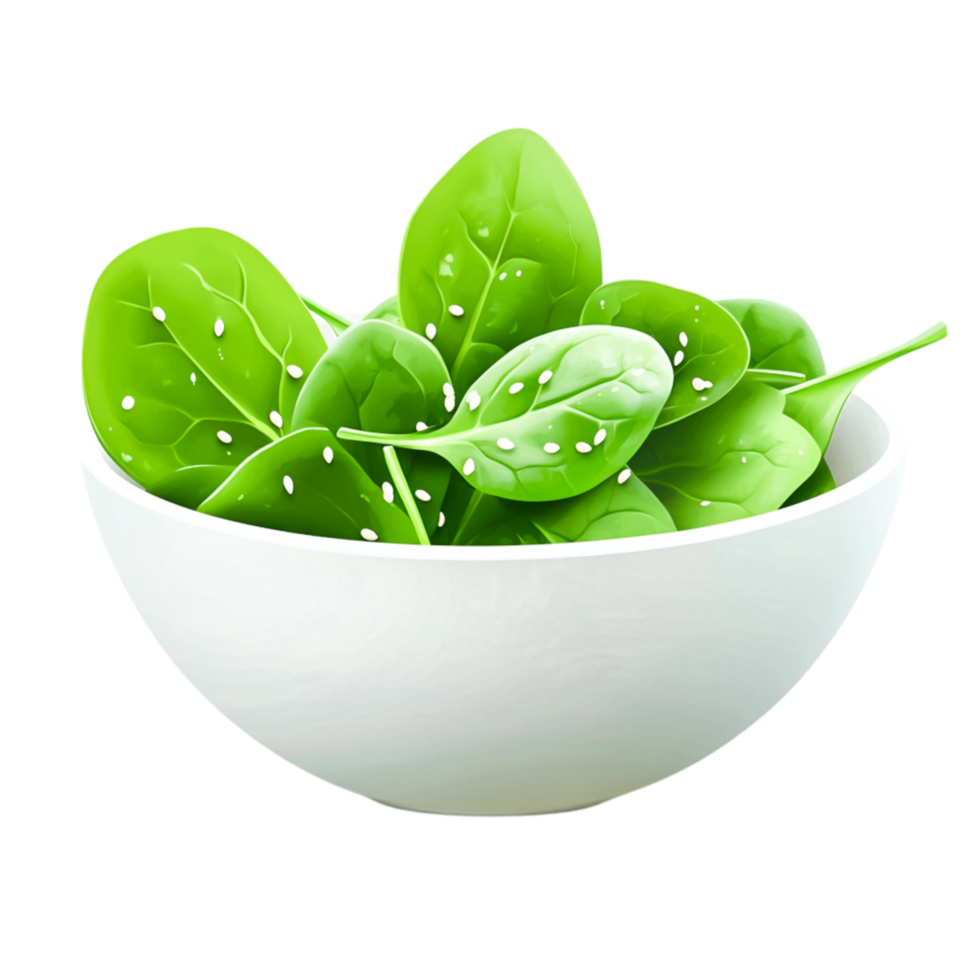 Fresh Spinach Leaves in White Bowl Transparent Background png
