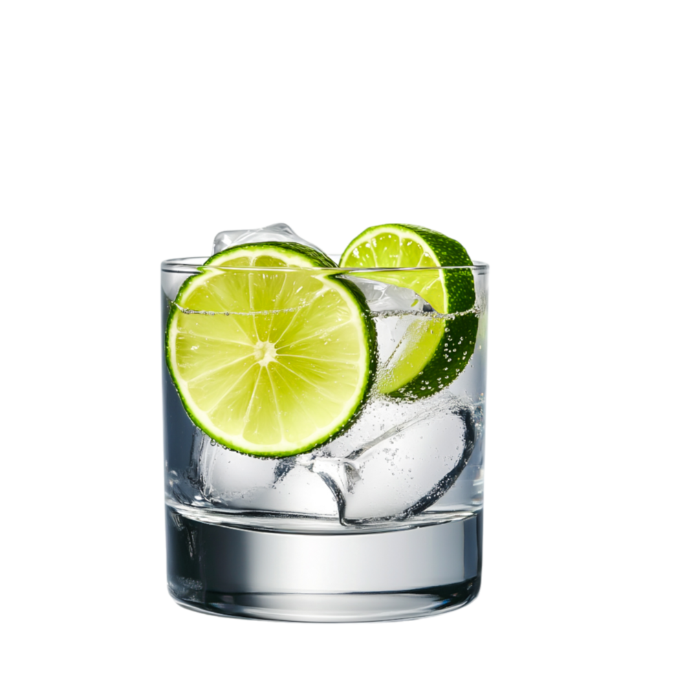 Refreshing Lime Drink in Glass with Ice and Citrus Slices png