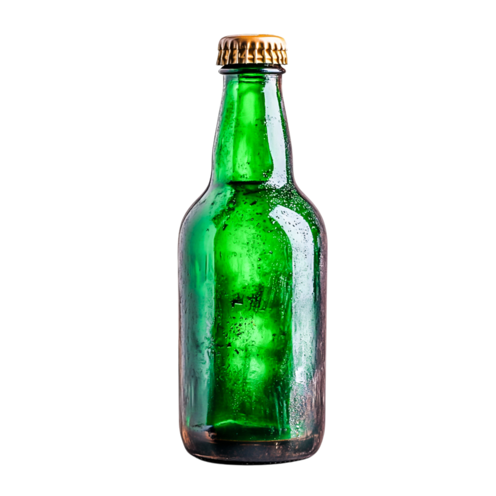 Green Glass Bottle with Water Drops png