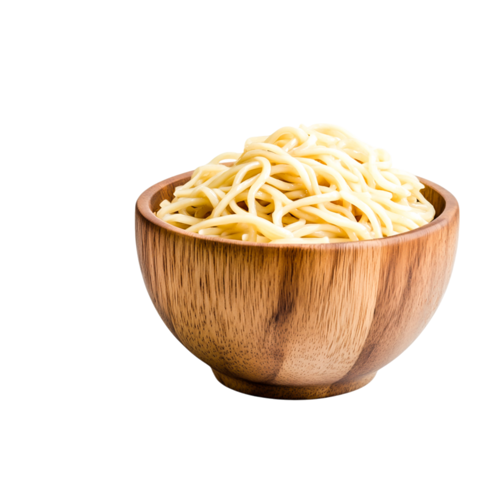 Fresh Cooked Noodles in Wooden Bowl png