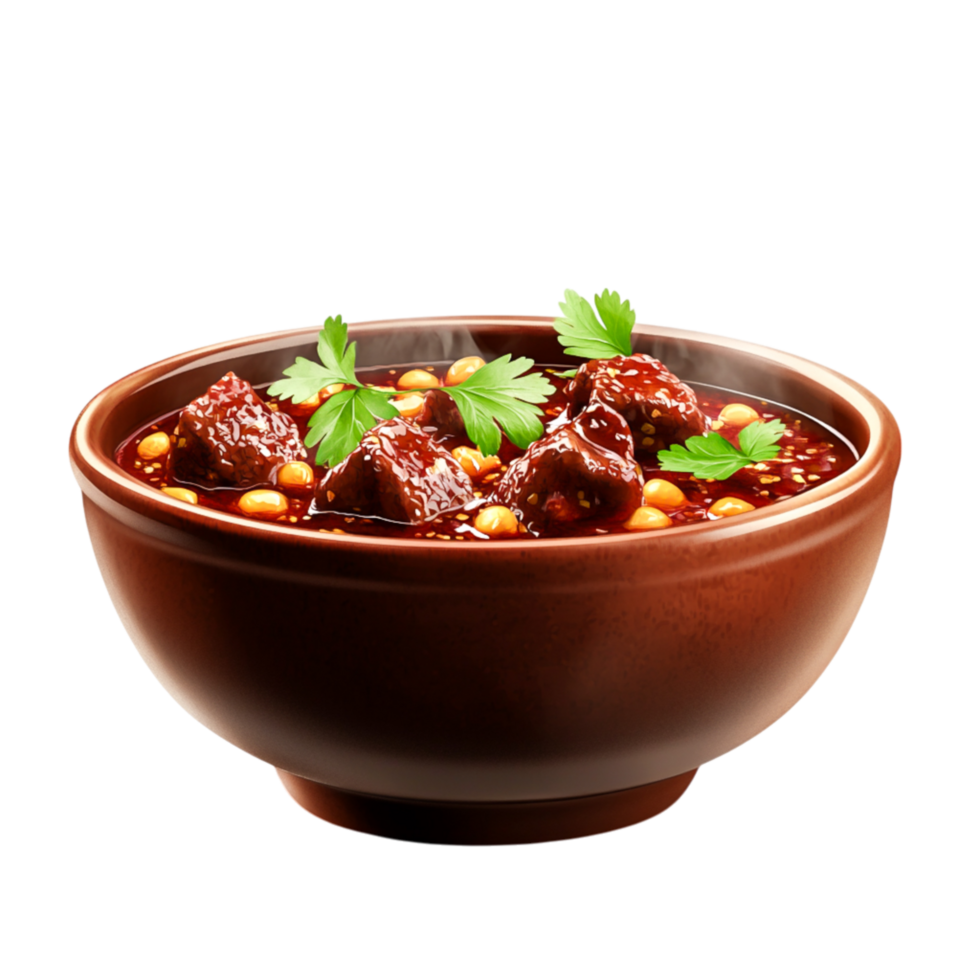 Delicious and Healthy Spicy Beef Stir-Fry in a Rustic Bowl with Garnish png
