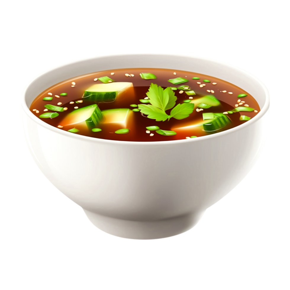 Freshly Made Soup with Vegetables and Herbs in a White Bowl png