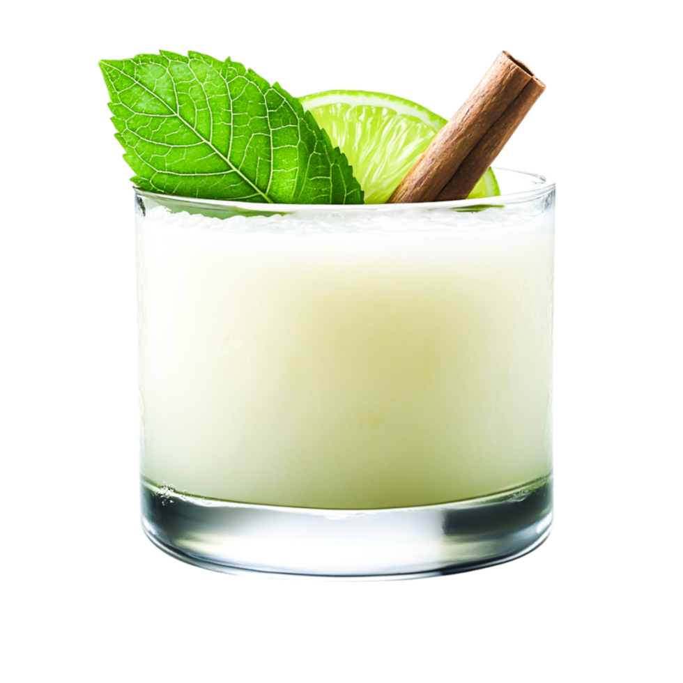 Refreshing Cocktail with Lime, Mint, and Cinnamon Garnish in Glass png