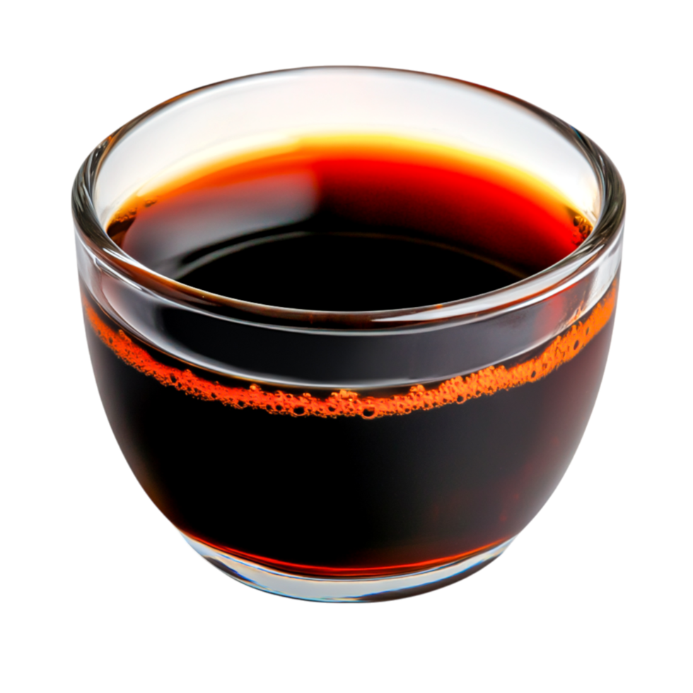 closeup of Dark Liquid in Glass Bowl with Orange Rim Bubbles Worldwide png