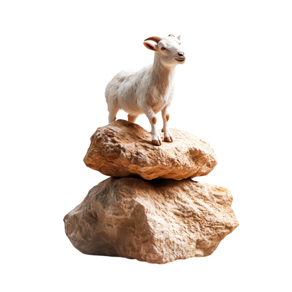 Playful Goat Standing on Rocky Stones in Natural Outdoor Setting png