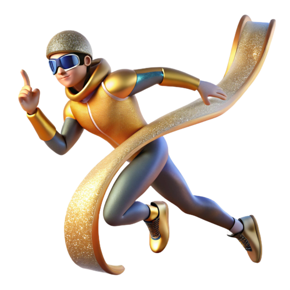 vibrant minimalist Speed Skater Crossing Finish Line Cutout with Winning Pose high quality png