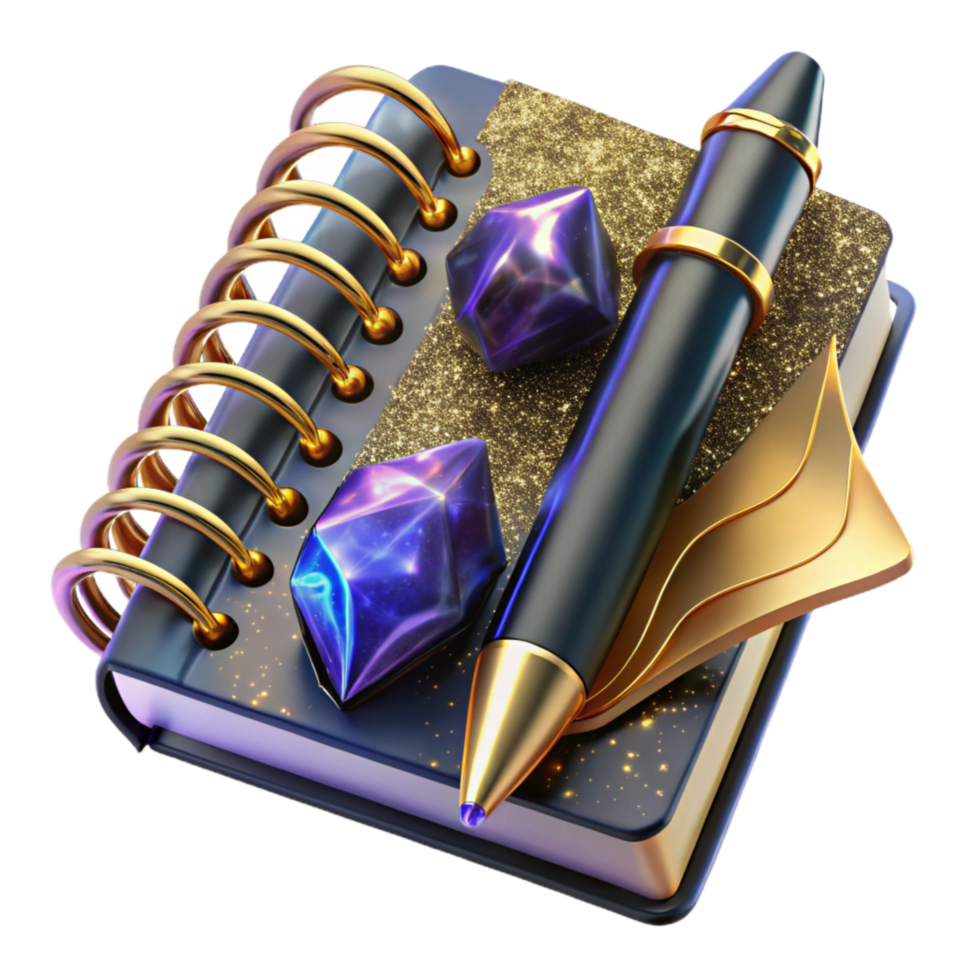 beautiful classic Spiral Notebook with Pen Top View Transparent Cutout premium png