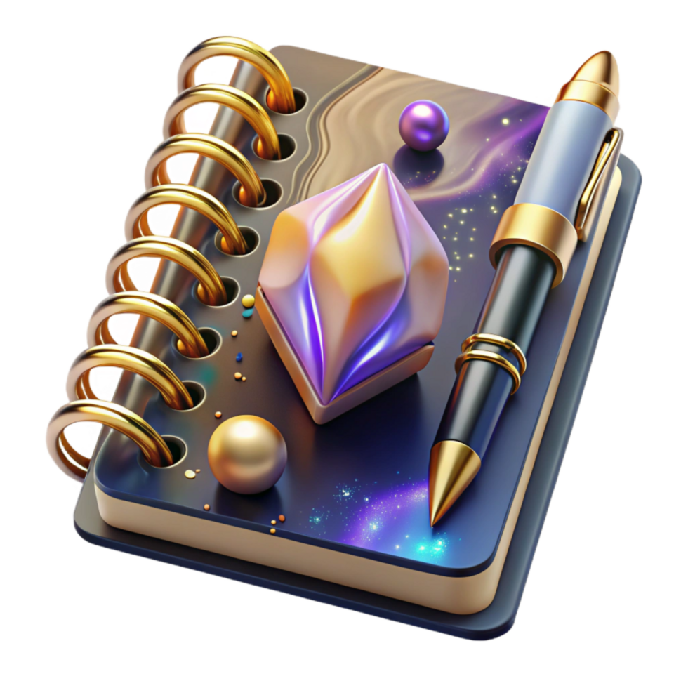 dramatic creative Spiral Notebook with Pen Top View Transparent Cutout detailed png