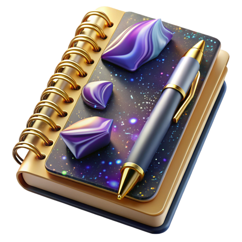 serene artistic Spiral Notebook with Pen Top View Transparent Cutout authentic png