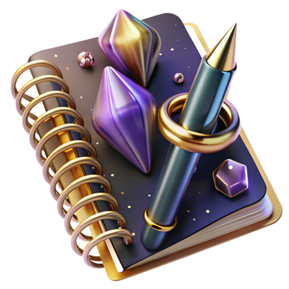 dramatic abstract Spiral Notebook with Pen Top View Transparent Cutout premium png