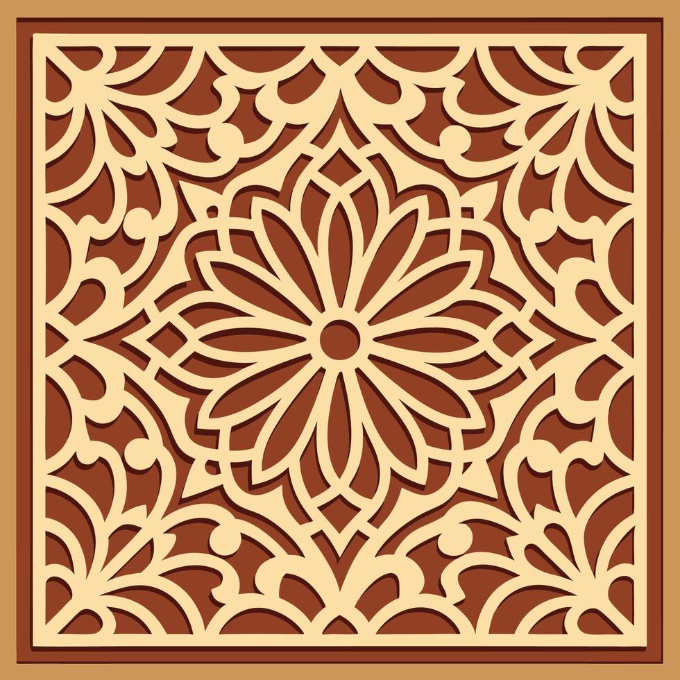 Intricate Laser Cut Ornamental Square Panels Featuring Detailed Patterns vector