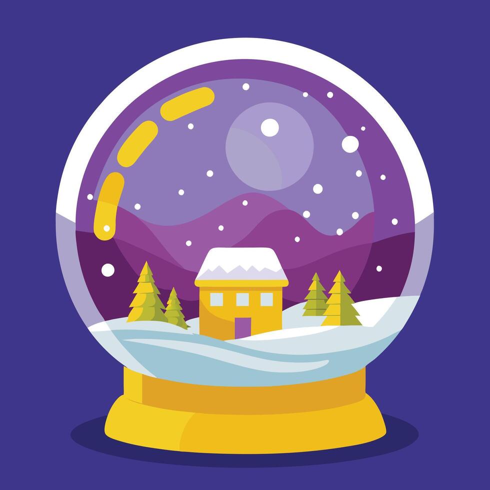 Enchanting Snow Globe with Warm Yellow Lights Illuminating a Christmas Scene vector