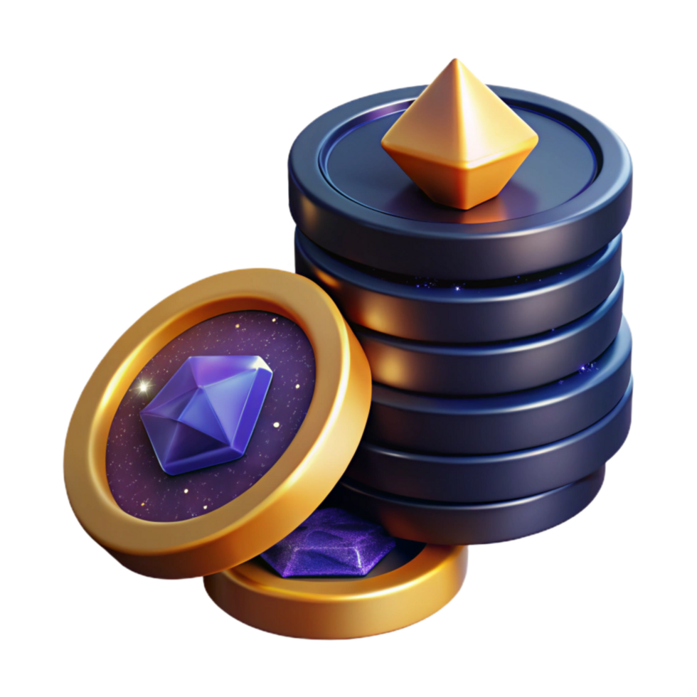 beautiful classic Stack of Coins Isometric View Cutout Gold Color png