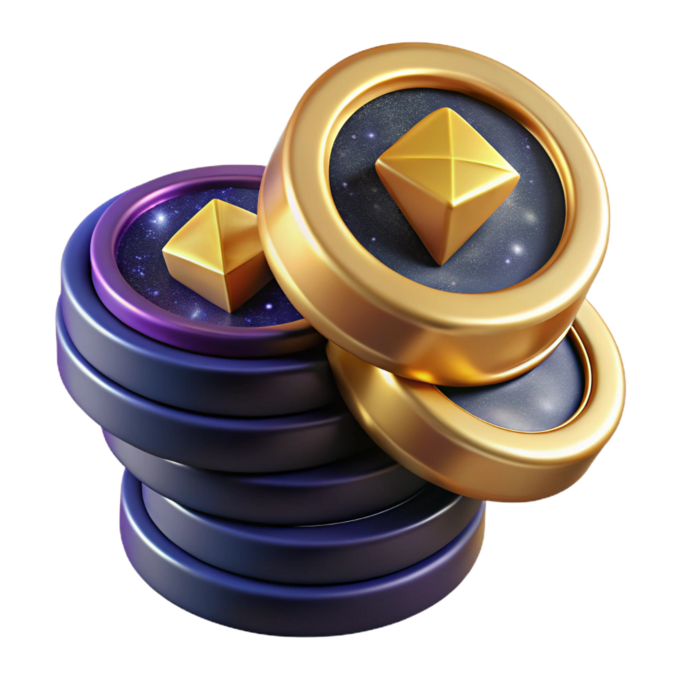 serene abstract Stack of Coins Isometric View Cutout Gold Color png