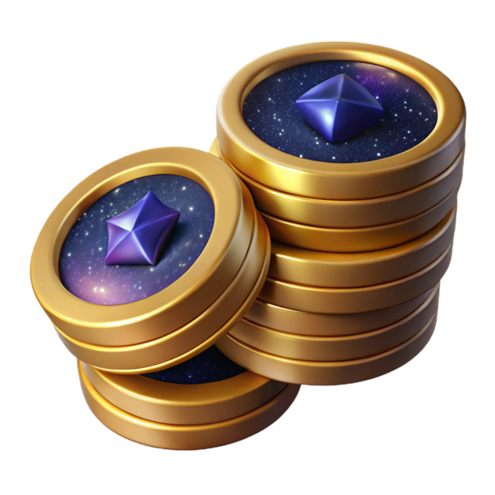 elegant artistic Stack of Coins Isometric View Cutout Gold Color detailed png