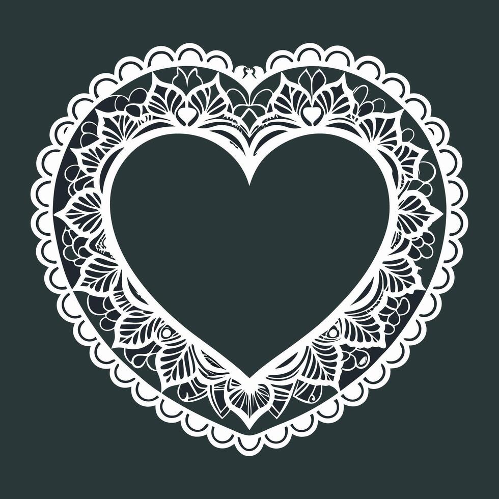 Intricate Laser Cut Lace Heart Frame in Ornate Design vector