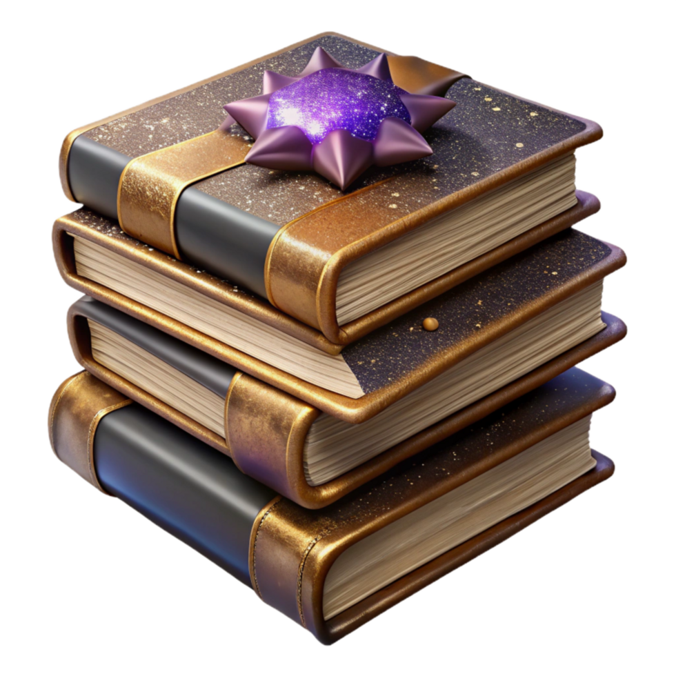 dramatic creative Stack of Old Books with Leather Covers Isolated high resolution png