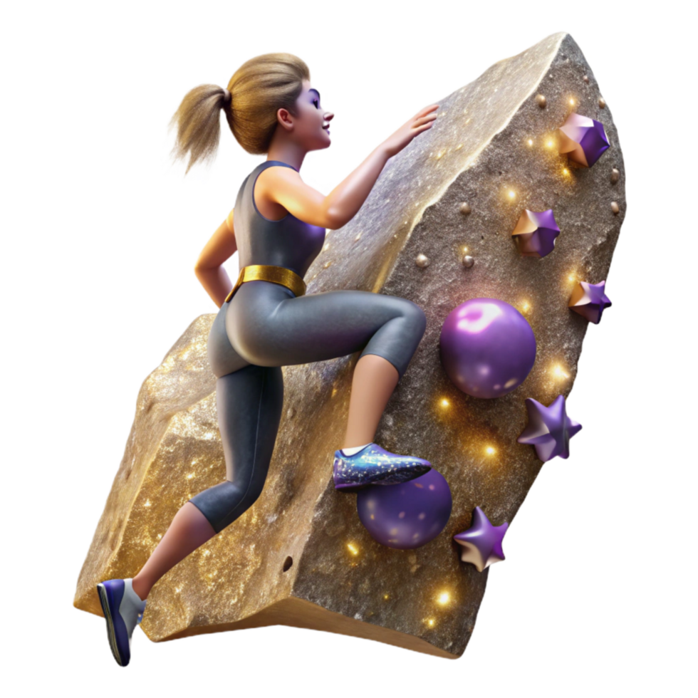 vibrant traditional Woman Rock Climbing Up Cliff Face Transparent Background high quality png