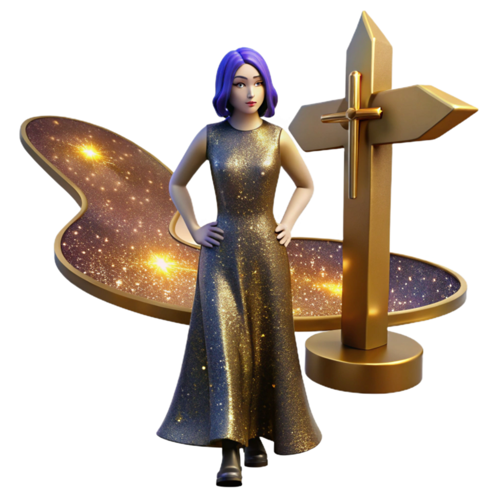 impressive creative Woman Standing at Crossroads Cutout high resolution png