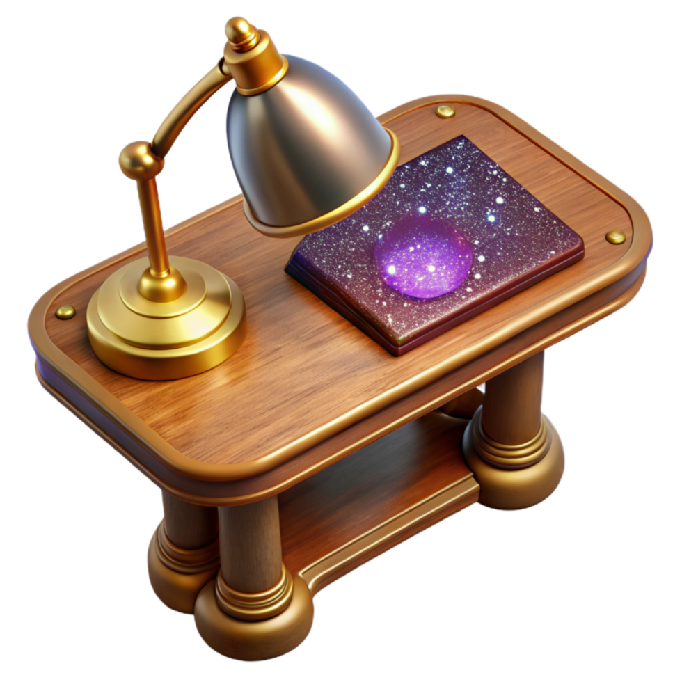 dramatic modern Wooden Desk with Lamp Top View Cutout exclusive png