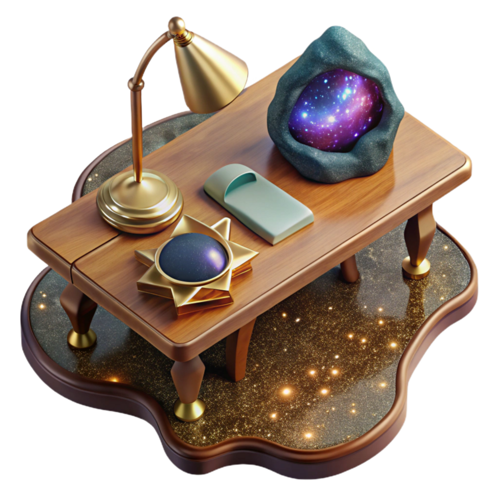 elegant abstract Wooden Desk with Lamp Top View Cutout exclusive png